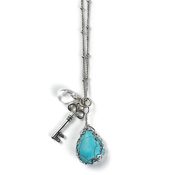 Turquoise Charm Necklace with Key and Bead Charm - Picture 1 of 2